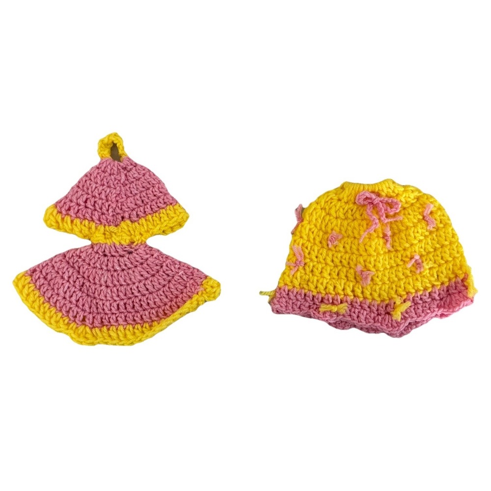 Handmade Trivet Hot Pad Pot Holder Yellow Pink Decor Crochet Handmade‎ (2) NEW